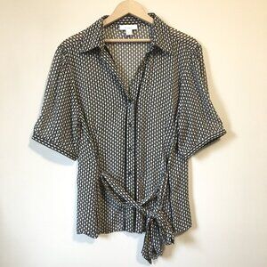 Dressbarn Semi Sheer Belted Button Down Dress Shirt XL Rockabilly